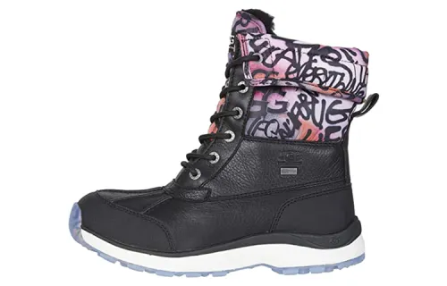 UGG Adirondack Boot III Graffiti Suede Waterproof Abrasion Resistant Height Increasing Snow Boots Women's Black