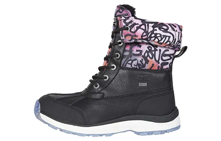 UGG Adirondack Boot III Graffiti Suede Waterproof Abrasion Resistant Height Increasing Snow Boots Women's Black