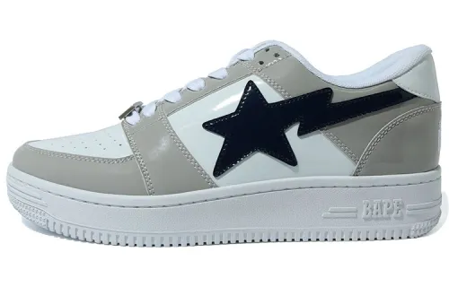 A BATHING APE STA Low Leather Stylish Skateboarding Shoes Men's White Gray