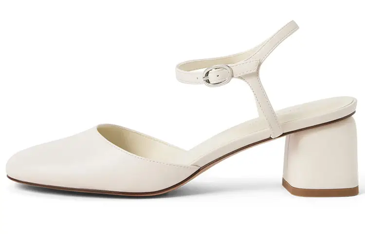CHARLES&KEITH Pu Chunky Heel High Heels 5.2cm Women's Milk White