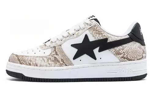 A BATHING APE STA Leather Low top Stylish Skateboarding Shoes Men's Ecru