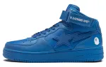 A BATHING APE STA Leather Mid top Stylish Skateboarding Shoes Women's Blue