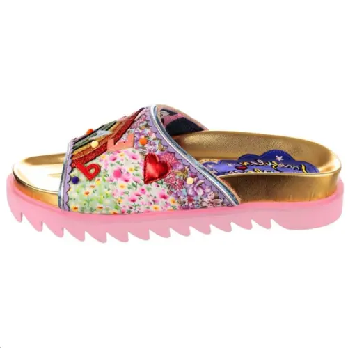 IRREGULAR CHOICE Quiet Slip Resistant Slide Slippers Women's Gold Pink
