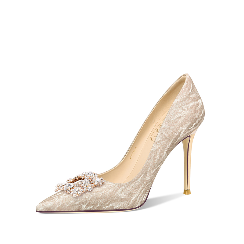 Holy Rose Holy Rose Romantic Starry Sky French Main Wedding Dress Wedding Shoes Princess Style Crystal Shoes Thin Heel Commemorative High Heels Women's Champagne Gold