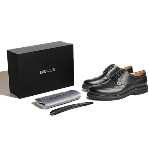 Belle BELLE cow leather gift box style gentleman British style business commuting brogue carved groom business fashion versatile and comfortable casual shoes men's black coffee color