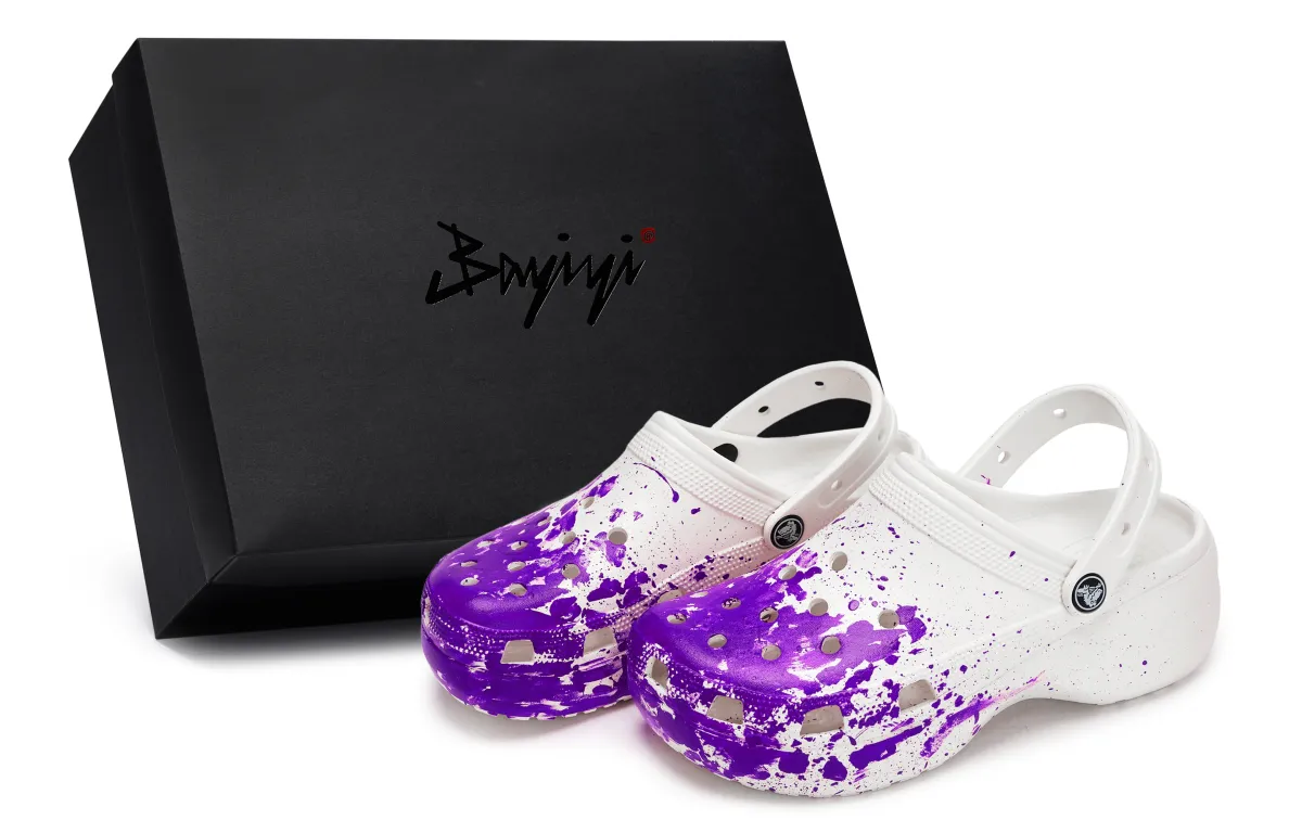 Crocs Classic Platform Clog 811 Manufacturing, Treasure Hunt Site, Special Shoe Box Clogs Women's White Purple