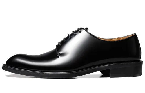 THOM WILLS Versatile glossy derby shoes for business commuting, formal leather shoes, men's black