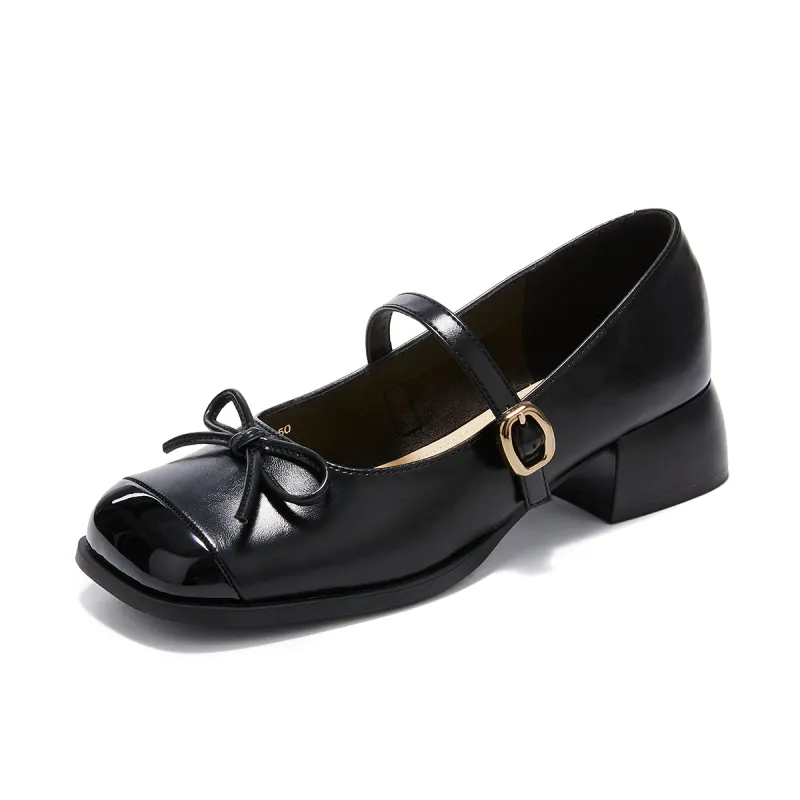 La Chapelle British style retro fashionable and elegant small leather shoes PU comfortable and versatile thick heel Mary Jane shoes women's black