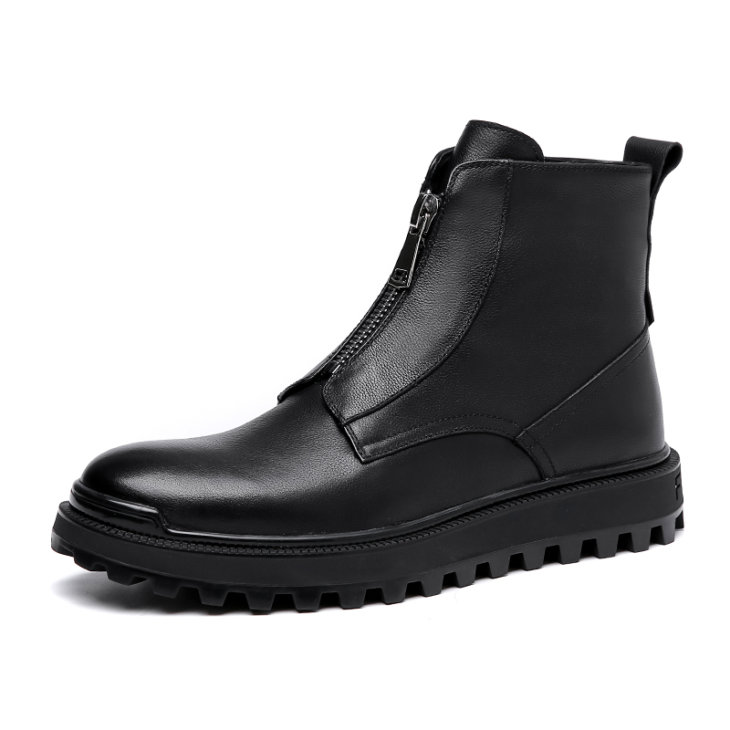 Devanro Black leather trend fashionable non-slip comfortable universal low boots with zipper English style, cowhide