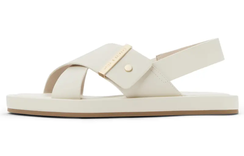CHARLES&KEITH Small Ck Pu One Strap Sandals 2cm Women's Chalk White/Black