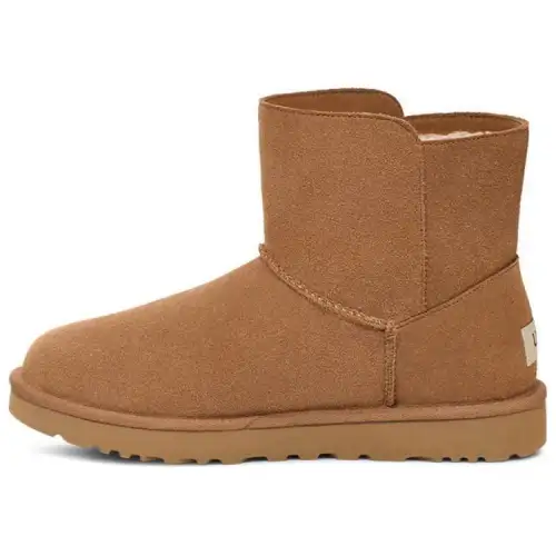 UGG Fleece Lined, Slip on Round Tip Short Snow Boots Unisex Chestnut