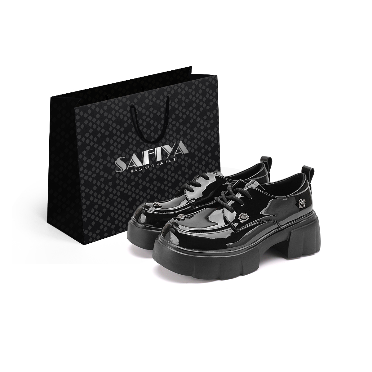 Sophia safiya cowhide British college style comfortable non-slip bright leather small leather shoes fashionable and versatile thick soles for small people to make them taller and slimmer retro casual shoes women's black