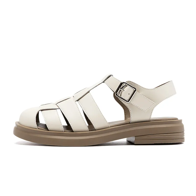 AGSDON two-layer cowhide fashionable braided casual Roman sandals for women