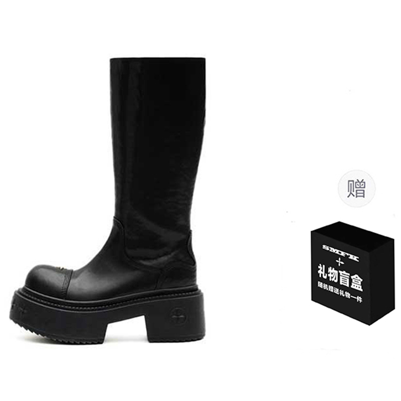 SMFK Compass Cow Leather Knee high Boots 7cm Women's Wilderness Black