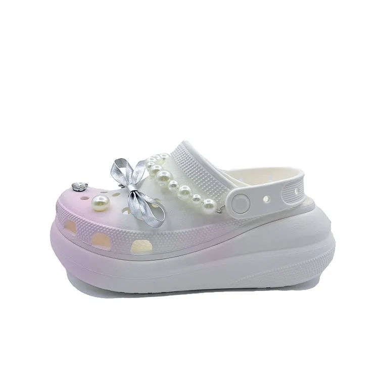 Crocs Crush Clog Pearl Powder, Cute Campus, Niche, Beach Girlish EVA Clogs Unisex White Pink