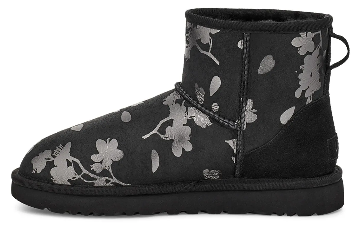 UGG Classic Mini Floral Foil Fleece Lined Black Women's