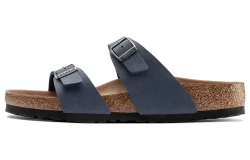 Birkenstock Leather Slide Slippers Women's Blue