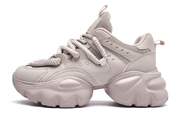 La Chapelle Synthetic Leather, Textile Vintage Height Increasing Low top Chunky Sneakers Women's