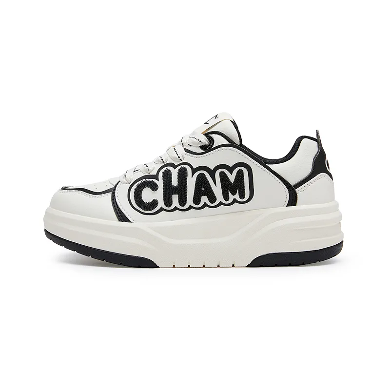 Champion School Team Shoes 2.0 Synthetic Leather Height Increasing Low top Skateboard Shoes Men's Milk White Black