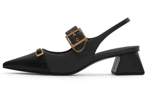 CHARLES&KEITH Pu Chunky Heel High Heels 4.2cm Women's Dark Blue