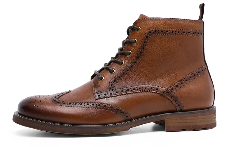 Desai Desai Top Cowhide Wearing Artifact City Commuter Retro Brock Work Boots British Casual Ankle-Level Martin Boots Men's Brown