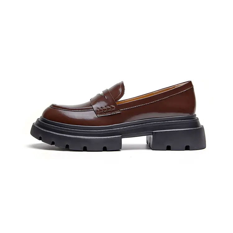 Marie Claire Cow Leather Loafers 4.5cm Women's Lava Nama Chocolate Brown