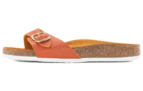 Birkenstock Leather Slide Slippers Unisex Orange Regular