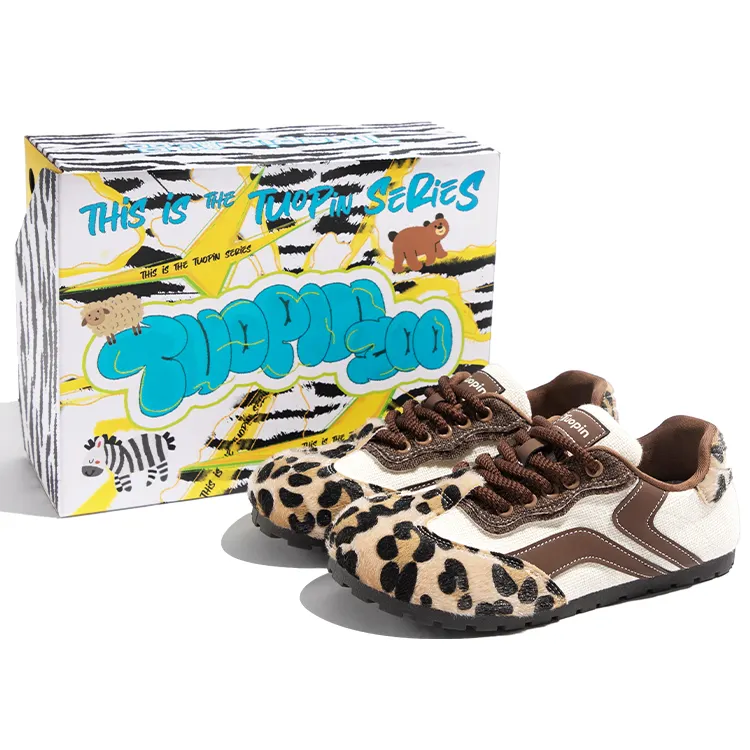 Tuopin TUOPIN Zoo Series Crazy Zoo fabric synthetic leather versatile moral training ballet puff sports non-slip lightweight support low-top sneakers women's cow/leopard print