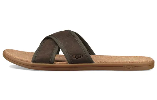UGG Seaside Slide Top Grain Cow Leather Cross Slippers Men's Brown