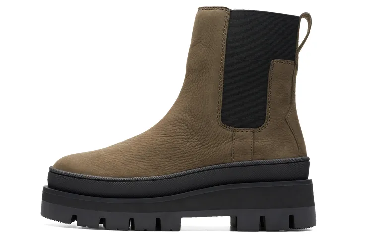 Clarks Oli Collection Cow Leather Crew Chelsea Boots Women's Green