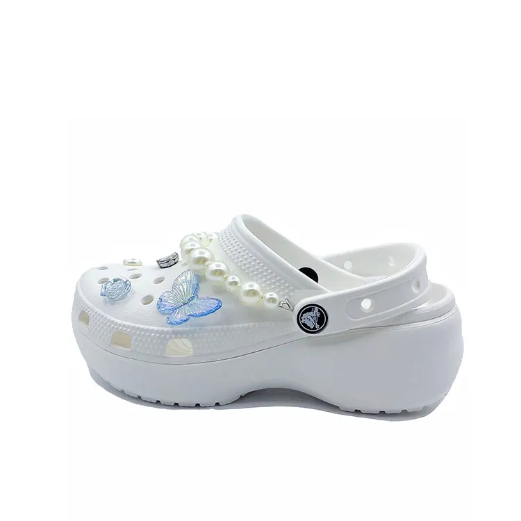 Crocs Baya Platform Clog Butterfly Loves Flower, Girlish Campus Style, Beach EVA Clogs Unisex White
