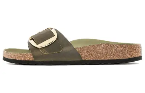 Birkenstock Madrid Big Buckle Natural Leather Oiled Narrow Fit Sandals 'Olive And Green'