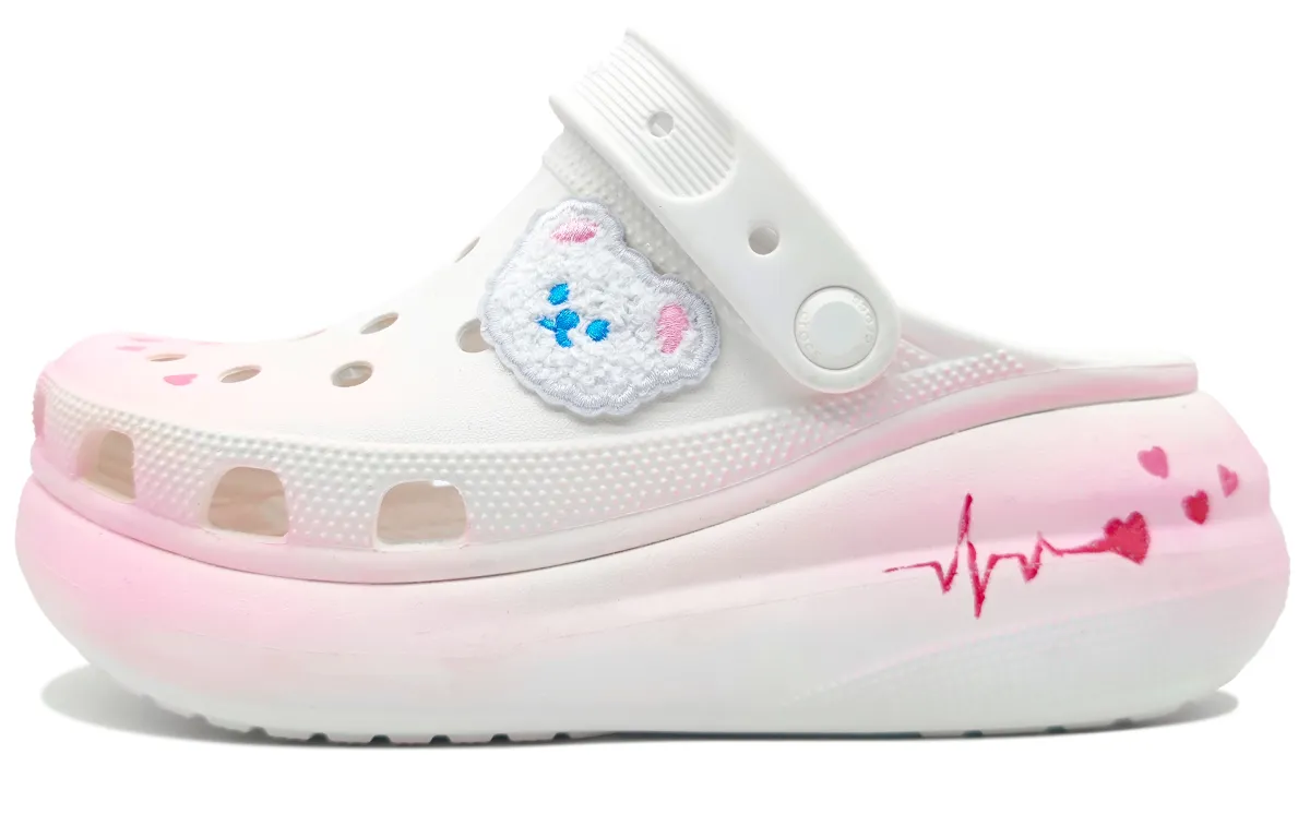 Crocs Crush Clog Sui Zuo, Heartbeat Puppy, Artistic EVA Clogs Unisex White Pink Gradient