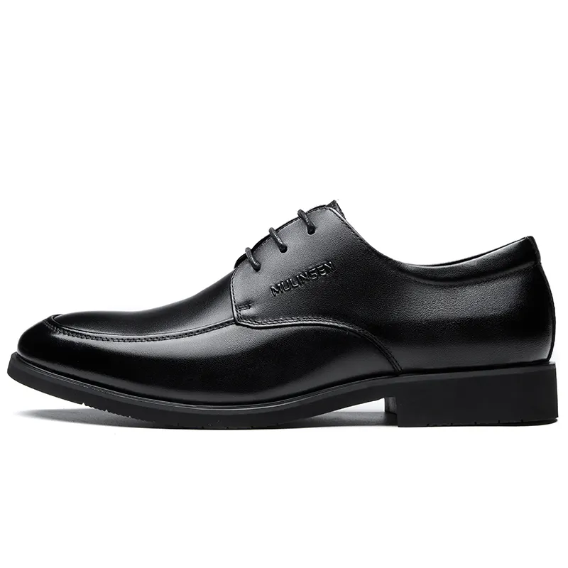 Mulinsen two-layer cowhide, fashionable British genuine leather business lace, soft sole comfortable for work and commuting, gentlemen and groomsmen, simple and versatile, formal leather shoes, men's black