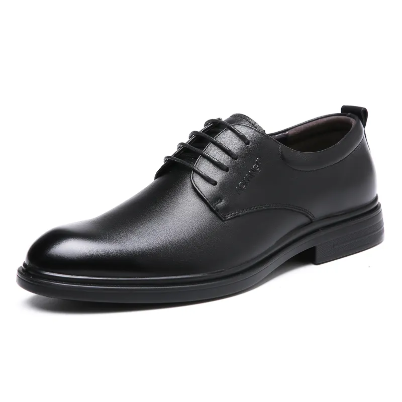 AOKANG cow leather British style business simple soft sole lace round toe commuting formal leather shoes men's black