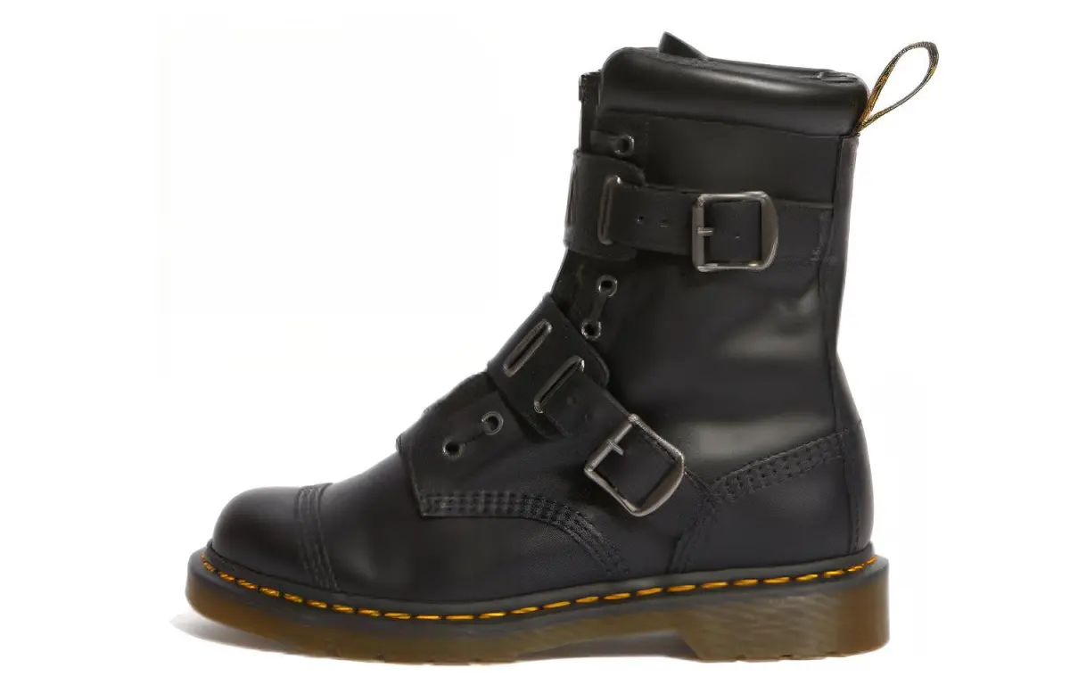 Dr. Martens Quynn Smooth Leather Buckle Lace Up Boots 'Black'