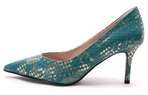 PACO GIL Snake Skin Slim Heel High Heels 7.5cm Women's Green