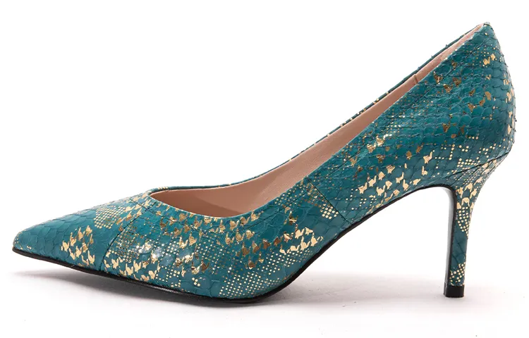 PACO GIL Snake Skin Slim Heel High Heels 7.5cm Women's Green