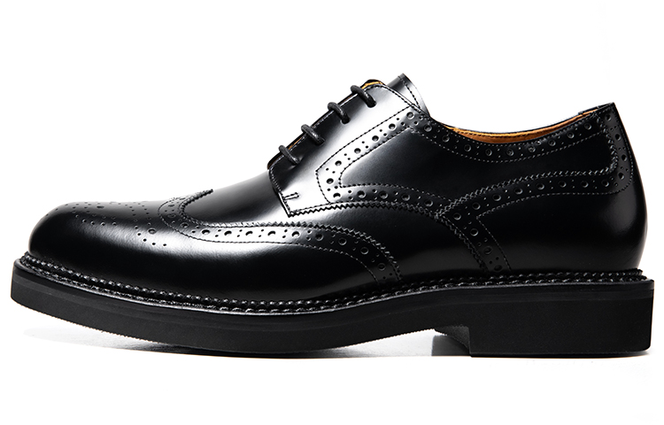 THOM WILLS British Business Brogue Glossy Derby Shoes Thick Sole Inner Increase Breathable Handmade Formal Leather Shoes Men's Black
