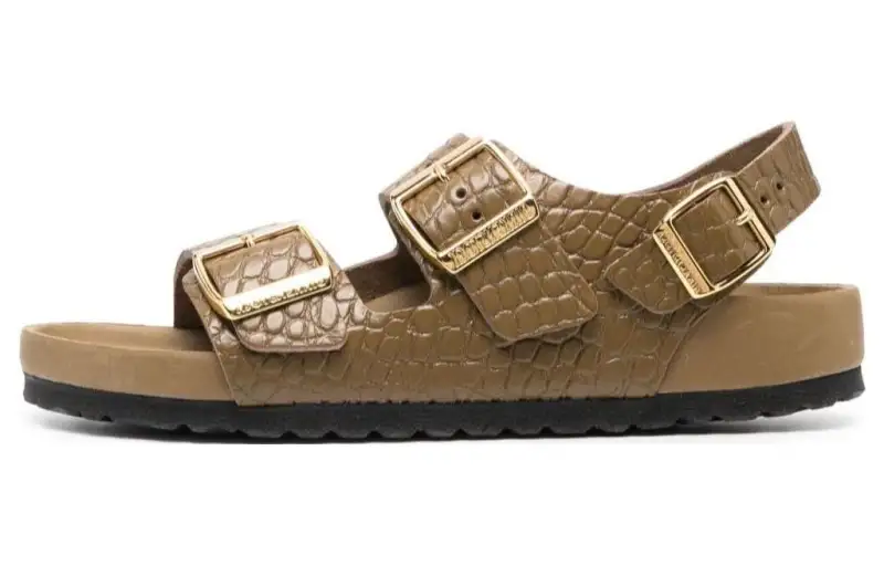Birkenstock Milano Embossed Leather Narrow Fit Sandals 'Emboss Mud Green' Women's