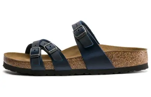 Birkenstock Leather Slide Slippers Women's Blue Regular