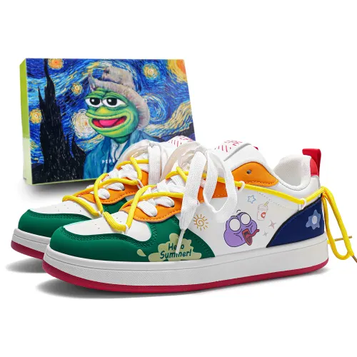 Pepe the Frog (pepe the frog) youthful campus season ins style print design, trendy and fashionable, comfortable and versatile foot protection, casual and retro, shock-absorbing, wear-resistant and lightweight, breathable, non-slip, invisible heightening, commuting and traveling for student couples, sneakers, same style for men and women