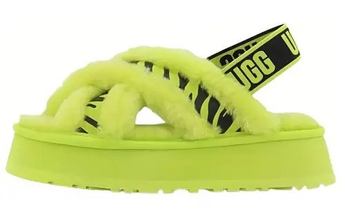 UGG DISCO Cross Slide Animalia Shearling Slippers Women's Green