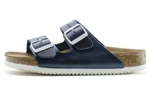 Birkenstock Leather Slide Slippers Unisex Blue Narrow