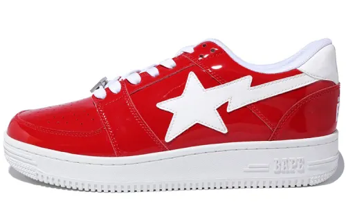 A BATHING APE BAPE STA Low Leather Low top Stylish Skateboarding Shoes Men's Red White