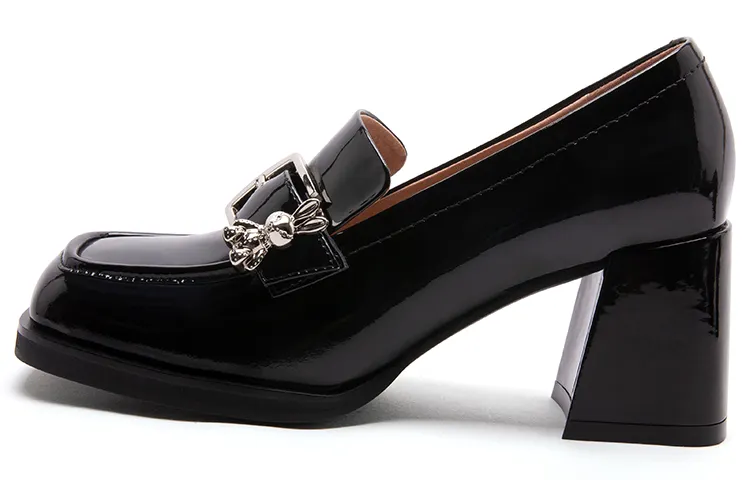 PACO GIL Cow Leather Loafers 6.5cm Women's Black