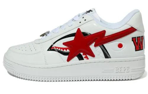 A BATHING APE BAPE STA Low Leather Low top Stylish Skateboarding Shoes Men's White