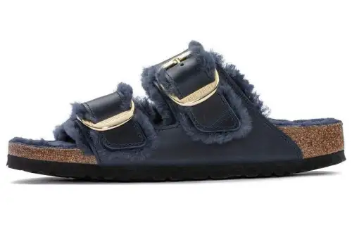 Birkenstock Leather Slide Slippers Women's Midnight Blue Narrow