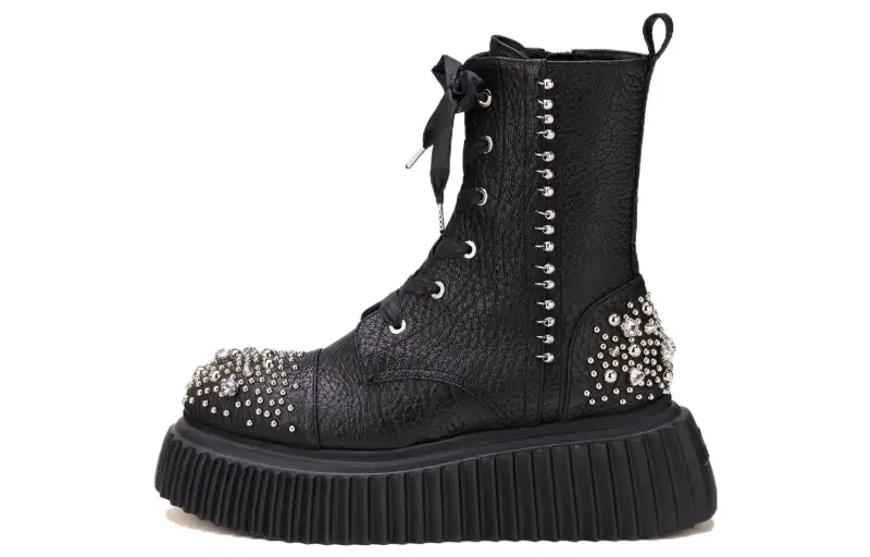 AGL Leather Short Combat Boots Women's Black