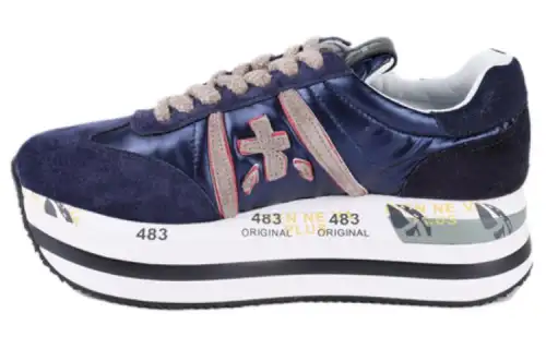 PREMIATA Split Suede Comfortable Round Toe Casual Shoes Women's Blue